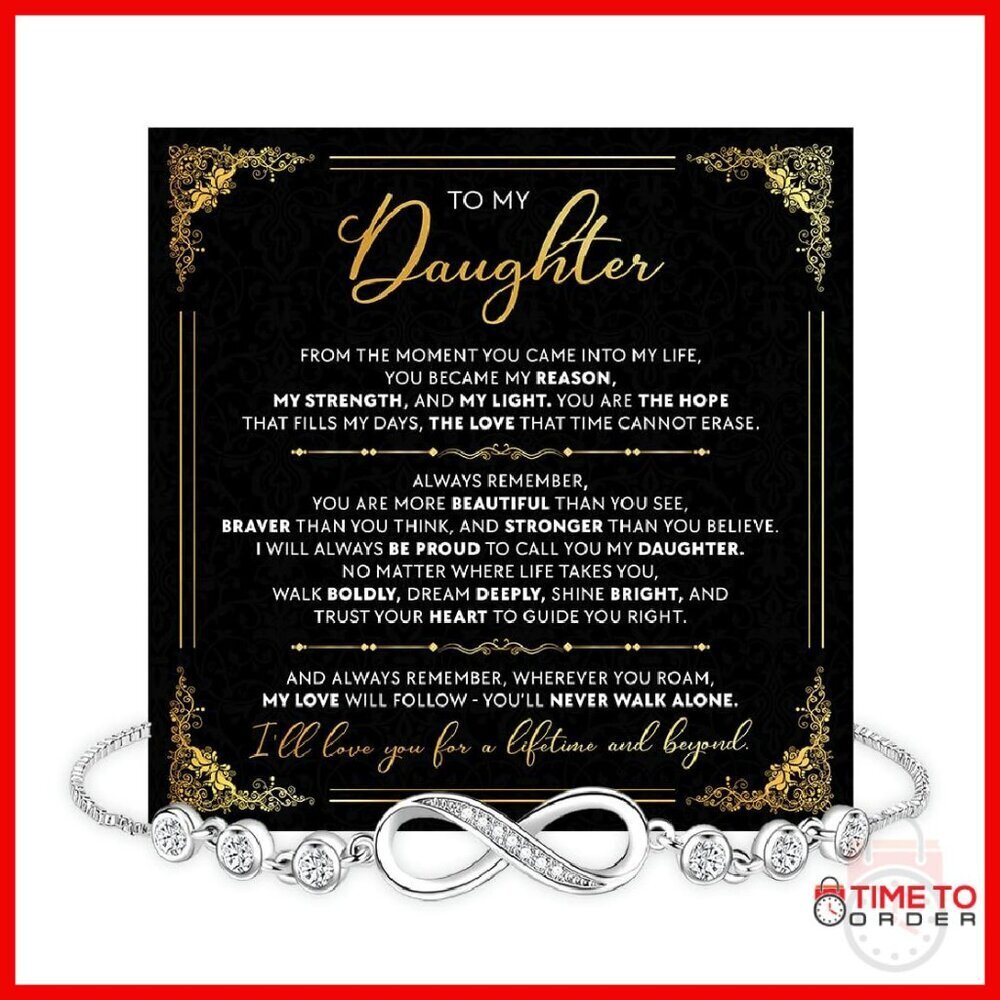 Gold Tone Link Bracelet with Cubic Zirconia Charm for Daughter Gift